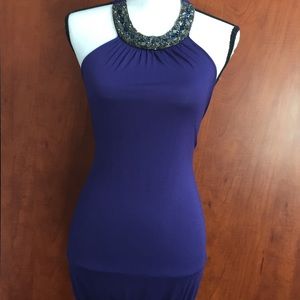 Rose&👁 Purple Halter Top with Beaded Neck Size 3X